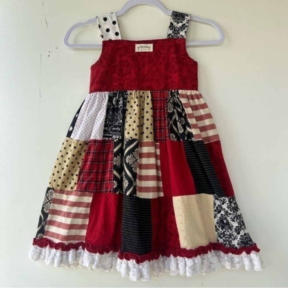PERSNICKETY Dress Girls Size 6 Patchwork‎ Art Lace Hem 100% Cotton